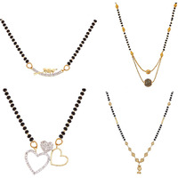 ZENEME Jewellery One Gram Gold Plated Combo of 4 Mangalsutra Necklace Pendant Tanmaniya Nallapusalu Black Bead Chain For Women and Girls (Design 11)