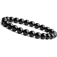 Young & Forever Gift Certified Reiki Crystal Semi Precious Gemstone Onyx Bracelet Negative Energy Protection Healing Stone Stretch Bracelet for Men and Women