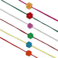 Prapti Handicrafts Handmade Multicolour Crochet Rakhis for Brothers KidsPack of 6 With Roli Chawal