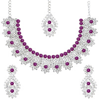 Atasi International Silver Plated White & Purple Crystals Diamond Jewellery Set For Women Suitable for Bridal, Wedding, Party & Festive Occasional Wear (RPU5380)