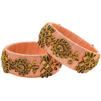 Yaalz Silk Thread Beautiful Broad Kada Bangles With Kundan Stones Chuda Bangle Sets For Women Kids Girls Babies In Multiple Colors
