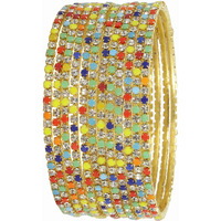 ZULKA Non-Precious Metal with Base Metal and Zircon Gemstone Studded Premium and Traditional Glossy Finished Sleek Bangle set for Women and Girls, (Silver-Multi_2.8 Inches), Pack Of 12 Bangles