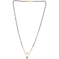 VAMA FASHIONS Black Beads Gold Plated Oxidized Gold Ethnic Traditional Laxmi Tanmaniya/Mangalsutra Pendant Necklace with Chain For Women