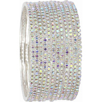 ZULKA Non-Precious Metal with Base Metal and Zircon Gemstone Studded Premium and Traditional Glossy Finished Sleek Bangle set for Women and Girls, (Silver-Rainbow_2.8 Inches), Pack Of 12 Bangles