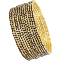 ZULKA Non-Precious Metal Base Metal with Zircon Gemstone Studded worked Glossy Finished Bangle Set For Women and Girls, (Black_2.2 Inches), Pack Of 12 Bangle Set