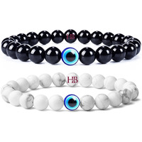 Hot And Bold Multilayered Couple Evil Eye Beads Combo Bracelet Set. Embrace Harmony, Protection, and Positive Energy Together for Him & Her. (Long-Distance Love Bands (Onyx + Howlite))
