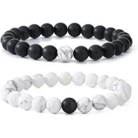 Hot And Bold Men Couple Beads Long Distance Bracelets With Natural Stones And Healing Properties - His & Hers Matching Set. (Yin And Yang Harmony Bracelets (Howlite + Onyx))