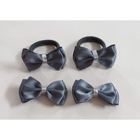 Belleza Crafting with Creativity Grey Colour Hair Accessories Set-4/ Bow Hairclip and Bow Ponytail Band/Combo Set for Girls Pattern1A