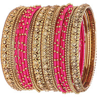 NMII Silk Fabric Metal Bangle for Women & Girls(Magenta-2.2)