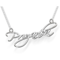 DREAMRAX Priyanka Cursive Silver Name Pendant Necklace, Best Jewelry Gift for Girls (Style 12 - Silver Cursive Name)