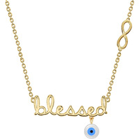 MINUTIAE Love Theme Blessed Quote with Turkish Blue Evil Eye/Nazar/Nazariya Pendant Brass Alloy Chain Necklace for Women & Girls - Gold | Symbolize Protection From Negative Energy