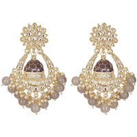 Shining Diva Fashion Latest Stylish Traditional Kundan Earrings for Women and Girls (13605er)(Brown)