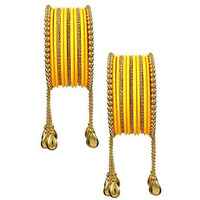 NMII Gold Plated Metal Bangles Set For Women & Girls with Zircon Gemstone & BallChain Linked | Latkan Bangle set | Traditional Bangles Bracelet | Stylish Gold Bangles-(F100-Yellow-2.4),(Pack Of 26)