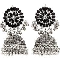 Karatcart Tribal Collection Traditional Indian Antique Oxidised Silver Stylish Afghan Jhumka Jhumki Earrings for Women Girls