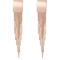 Jewels Galaxy Luxuria Limited Edition Elegant Geometric Design Opal Gold Plated Sparkling Chain Drop Earrings for Women/Girls (FMYN-ERGI-9552)