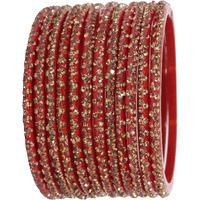 LAVAZZA Stylish Glass Bangle Set For Women Kaanch ki Chudi | Glass Kada Bangles | Designer Glass Fancy Bangles Red Bangles Set | Stone Bangles For Women - (LV_KS4-Iphone-TRed-2.6)