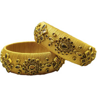 Yaalz Silk Thread Beautiful Broad Kada Bangles With Kundan Stones Chuda Bangle Sets For Women Kids Girls Babies In Multiple Colors
