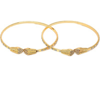 ZENEME Gold-Plated Heart Shaped Cubic Zriconia Studded Handcrafted Openable Kada Set of 2 Contemporary Bracelet Bangles for Women and Girls