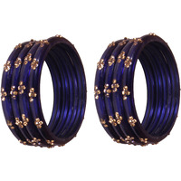 NMII Glass with Zircon Gemstone Or Beads Studded worked Glossy Finished Kada Set For Women and Girls, (RoyalBlue_2.2 Inches), Pack Of 8 Kada Set