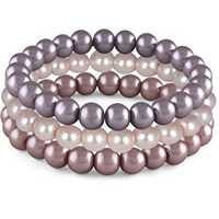 JFL - Jewellery for Less Combo of 8mm Faux Pearl 3 Stretchable Bracelets Handcrafted for Women and Girls.(Combo of 3)(light Grey,Baby pink,Misty Lilac (light purple)),Valentine