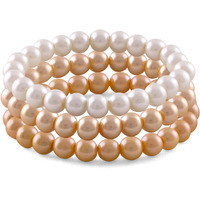 JFL - Jewellery for Less Combo of 8mm Faux Pearl 3 Stretchable Bracelets Handcrafted for Women and Girls (Combo of 3)(Off White, Cream Gold, Light Gold),Valentine
