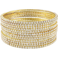 ZULKA Non-Precious Metal Base Metal with Zircon Gemstone Studded worked Glossy Finished Bangle Set For Women and Girls, (White_2.8 Inches), Pack Of 12 Bangle Set