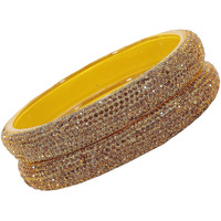 NMII Glass with Zircon Gemstone and Glitter Kada Set For Women and Girls, (NAB79-Yellow-2.4 Inches), Pack Of 2 Kada Set