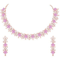 Atasi International Gold Plated Purple Kundan and American Diamond Necklace Jewellery Set with Earrings for Women (PU5781)
