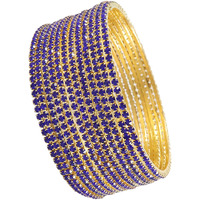 ZULKA Non-Precious Metal Base Metal with Zircon Gemstone Studded worked Glossy Finished Bangle Set For Women and Girls, (Blue_2.2 Inches), Pack Of 12 Bangle Set