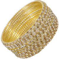ZULKA Non-Precious Metal Base Metal with Zircon Gemstone Studded worked Glossy Finished Bangle Set For Women and Girls, (Golden-Silver_2.4 Inches), Pack Of 12 Bangle Set