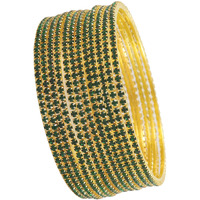 ZULKA Non-Precious Metal Base Metal with Zircon Gemstone Studded worked Glossy Finished Bangle Set For Women and Girls, (Green_2.6 Inches), Pack Of 12 Bangle Set