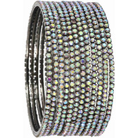 ZULKA Non-Precious Metal with Base Metal and Zircon Gemstone Studded Premium and Traditional Glossy Finished Sleek Bangle set for Women and Girls, (Grey-Rainbow_2.4 Inches), Pack Of 12 Bangles