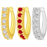 VAMA Golden Clip On Nose Pin Combo Without Piercing Pressing Nose Pin Stud for Women - 3 PCS