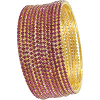ZULKA Non-Precious Metal Base Metal with Zircon Gemstone Studded worked Glossy Finished Bangle Set For Women and Girls, (Pink_2.8 Inches), Pack Of 12 Bangle Set