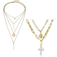 Jewels Galaxy Gold Plated Trending Lock Inspired Layered Necklace Set (Design 25)