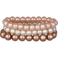 JFL - Jewellery for Less Combo of 8mm Faux Pearl 3 Stretchable Bracelets Handcrafted for Women and Girls (Combo of 3) (Off White, RoseGold & Bronze),Valentine