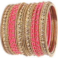 NMII Metal Base Metal Zircon Stone Bangle Set For Women & Girls (Watermelon) (Pack of 20)