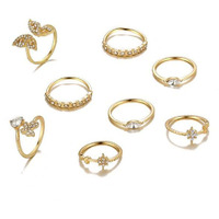Jewels Galaxy Jewellery For Women Gold Plated Contemporary Butterfly inspired Stackable Rings Set of 8 (JG-PC-RNGH-998)