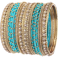 NMII Metal Base Metal Zircon Stone Bangle Set For Women & Girls (Turquoise) (Pack of 20)