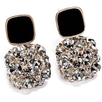 BLACKBOX Black Rhinestone Crystal Square Drop korean Earrings for Women & Girls | Stylish & Fashionable Earring for Girlfriend | Accessories Jewellery for Women | Best Gift for Birthday & Anniversary