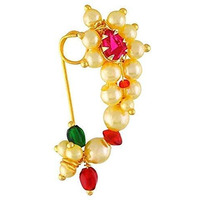 Vail Creations Big size Traditional Maharashtrian Nose ring without piercing Pearl Gold Plated Nath Clip On Nose Ring For Women