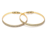 ZENEME 18 K Gold-Plated Dual Tone Handcrafted Filigree Openable Kada Set of 2 Bracelet Bangles for Women and Girls