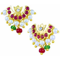 Vama Fashions Half Moon Or Peacock Maharashtrian Traditional Press on Bugadi Upper Ear Clip on Earrings for Women & Girls (Half Moon White)