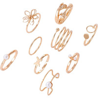 Jewels Galaxy Jewellery For Women Set of 9 Gold Plated Adjustable Hug-Floral Finger Ring (JG-PC-RNGG-984)