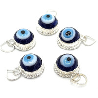GOLDEN QUARTZ - THE CRYSTAL HUB - Blue Evil Eye Round Pendants with Chain Original Turkish Nazariya Locket (1 Pendant)