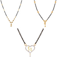 ZENEME Jewellery One Gram Gold Plated Combo of 4 Mangalsutra Necklace Pendant Tanmaniya Nallapusalu Black Bead Chain For Women and Girls (Design)