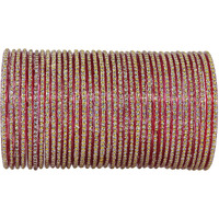 NMII Glass with Polka Dots & Glitter Stylish Fancy Bangles Set For Women & Girls | Glass Bangles | Traditional Women Bangles - Pack of 36 Bangle, (F181-Momos-Red-2.4 Inches), Pack Of 36 Bangles