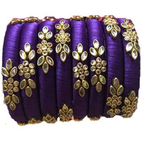 Rajshyama Handicrafts Silk Thread Bangle Kada For Women Girls 8 PC Set Wedding & Festive Occasion Handmade Multicolored Chura Chuda Chudi Stone Studded (PURPLE, 2.6)