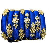 Rajshyama Handicrafts Silk Thread Bangle Kada For Women Girls 8 PC Set Wedding & Festive Occasion Handmade Multicolored Chura Chuda Chudi Stone Studded (BLUE, 2.4)
