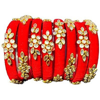 IJYA Sihan Handicrafts Kundan Work Silk Thread Bangle Kada For Women Girls 8 PC Set Wedding & Festive Occasion(Multicolor) (R, 2.8)
